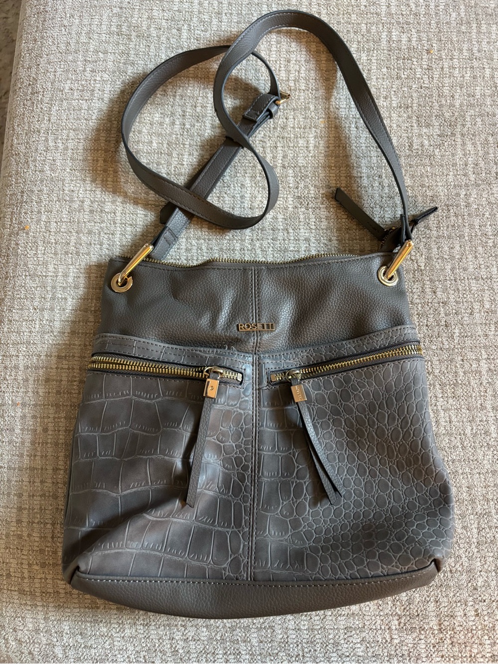 Rosetti Gray Croc-Embossed Shoulder Crossbody Bag